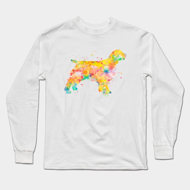 English Springer Spaniel Watercolor Painting Long Sleeve T-Shirt by Miao Miao Design